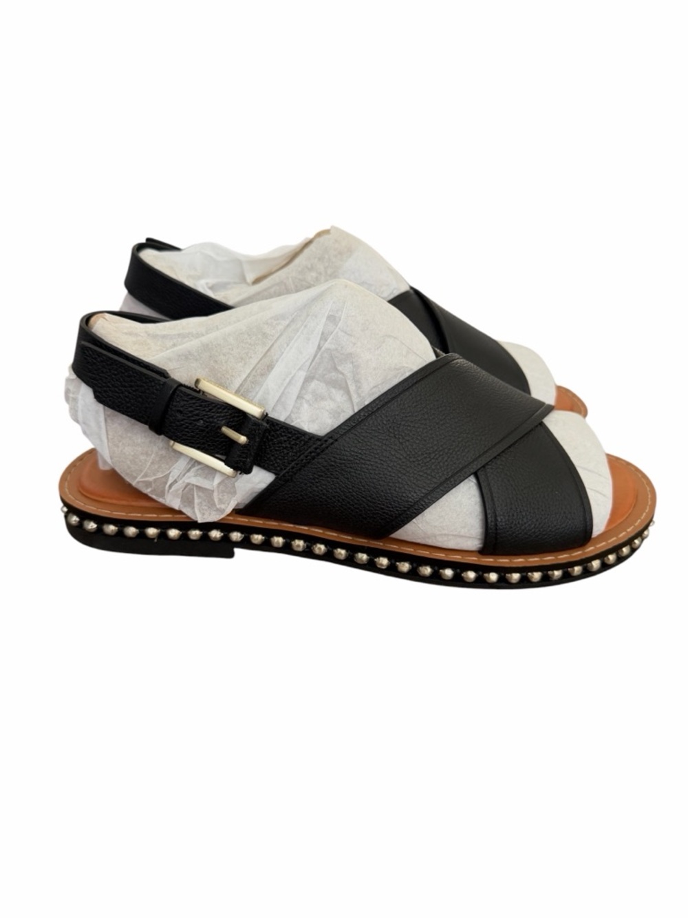 Vince Camuto Black Leather Cross-Strap Slingback Sandals with Stud Trim - Picture 8 of 8